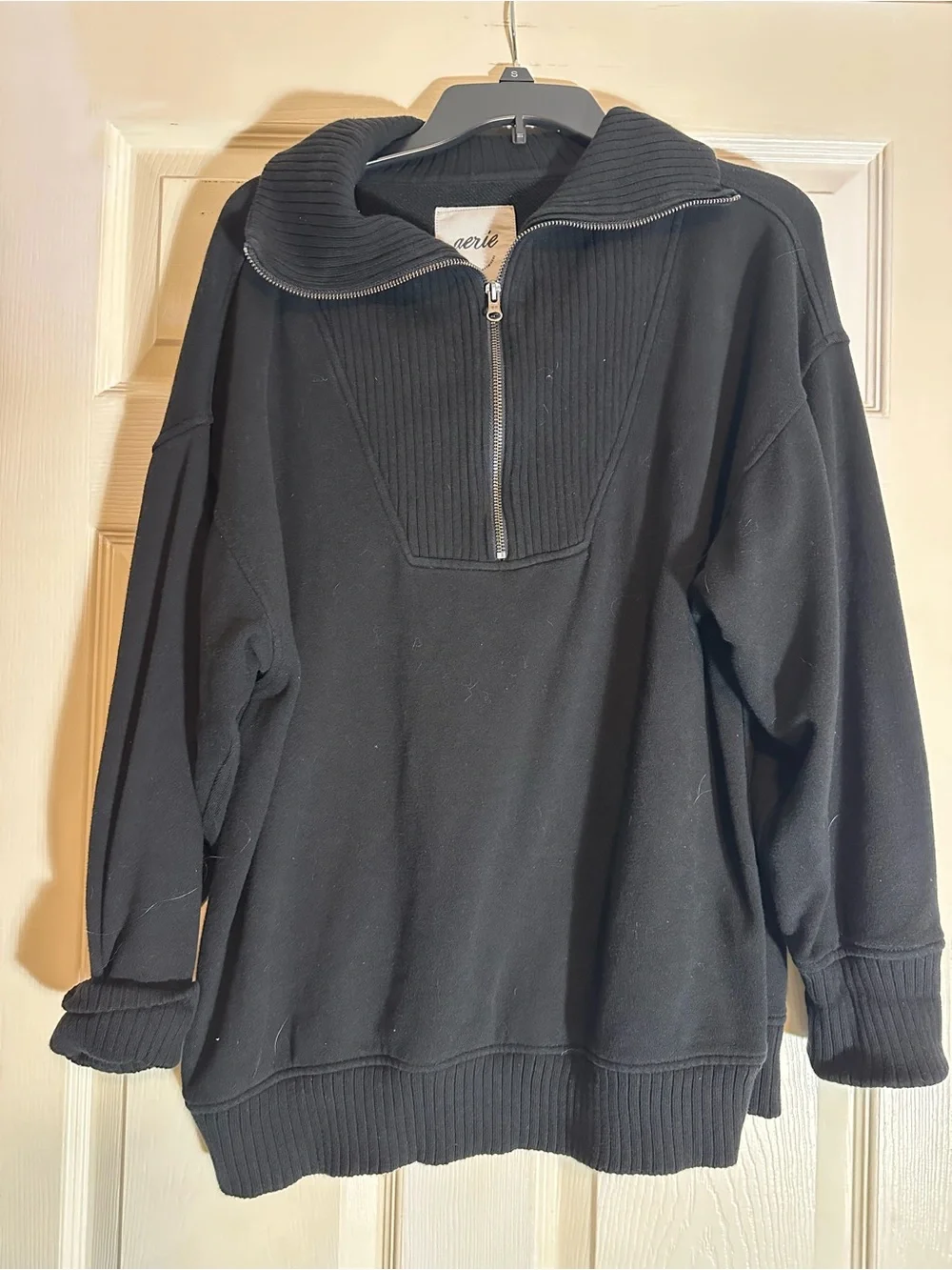 aerie Black Half-Zip Ribbed Collar Sweater